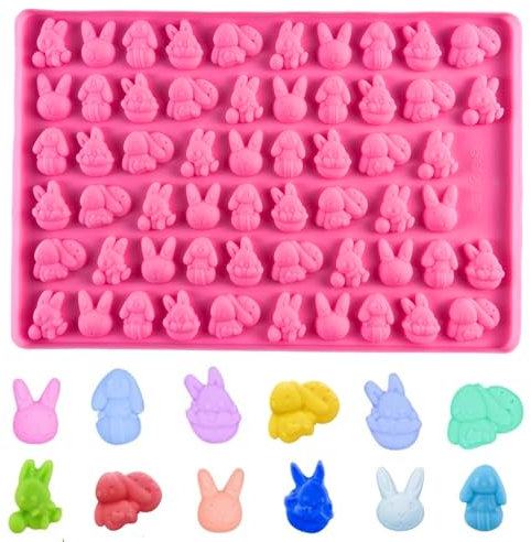PTaizjjz Easter Silicone Mould,58-Cavity Mini Rabbit Bunny Silicone Mold for Easter Party Baking Gummy, Candy, Chocolate, Cookie, Jelly,Pet Dog Treats Mold