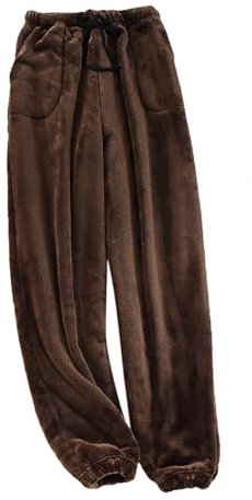 2024 Neu Pantaloni da pigiama da uomo caldi in flanella, a bocca larga, larghi, grandi dimensioni, in pile di corallo spesso, per la casa, autunno e inverno, pantaloni Cargo De Street, marrone, XXXL