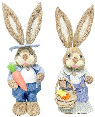 Bseical 2 Piezas Estatua De Conejo De Hierba De Pascua,Decoraciones De Conejito De Pascua,Paja Tejida Conejo De Pascua,Mesa De Conejo De Pascua,para Fiesta De Pascua Oficina En Casa Decoraciónr