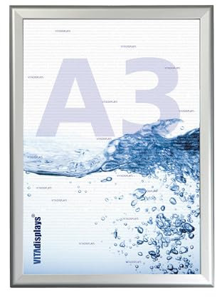 VITAdisplays Klapprahmen DIN A3 Silber, Wechselrahmen inkl. Anti-reflex PET Schutzfolie, 25 mm Aluminium Gehrungs-Profil, Posterrahmen