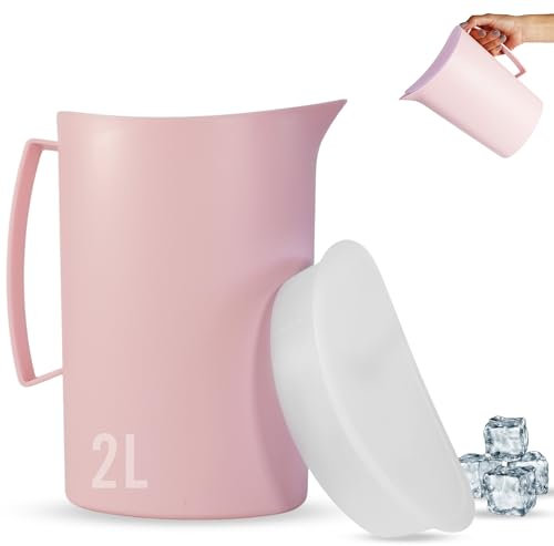 Mypicompany Carafe à eau en plastique premium 2 l - sans BPA, multifonctionnelle pour célébrations et activités de plein air, carafe à eau en plastique couleur rose.