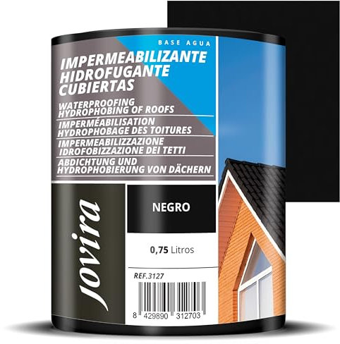 JOVIRA PINTURAS Impermeabilizante Hidrofugante para Cubiertas, Tejas, Mortero, Piedra Natural, etc. (750 Mililitros, Negro) I-23