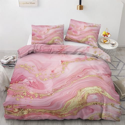 GEDAEUBA Marmor Bettwäsche 140x200 - Rosa Gold Bettbezug 140x200 2er Set, Wendebettwäsche und Kissenbezug 70x90, Weiche & Angenehme Mikrofaser Bettwäsche-Sets mit Reißverschluss