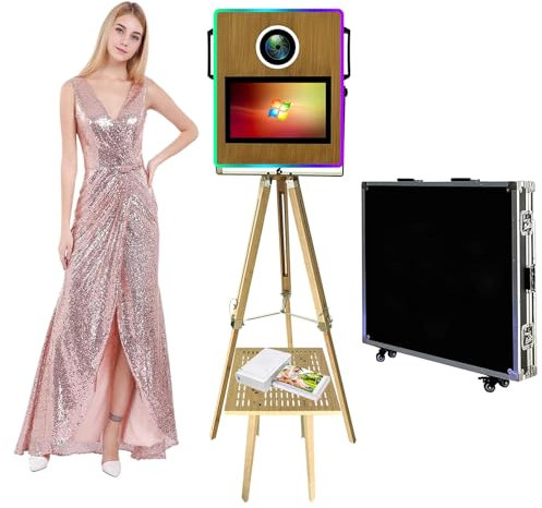 Tragbare DSLR-Fotokabine – 15,6-Zoll-Touchscreen + Mini-PC, Selfie-Fotokabine – Druckerbasis + Fülllicht + Flightcase, für Veranstaltungen, Hochzeiten, Vermietung