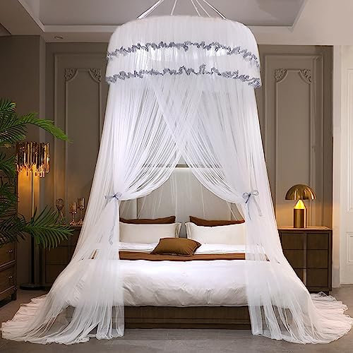 Walkervo Moskitonetz Bett Baldachin Hausbett Kinderzimmer Doppelbett Prinzessin Betthimmel Moskitonetz Kinderzimmer Himmelbett Vorhänge Moskiton Babybett Himmel Schlafzimmer Dekoration, White