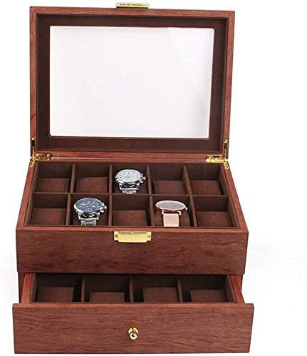 Uhrenbox für 20 Uhren, Gehäuse mit Glasdeckel, 20 Uhren-Schaukasten, Schmuckschrank, Schublade, Aufbewahrung, Organizer, Uhrenbeweger