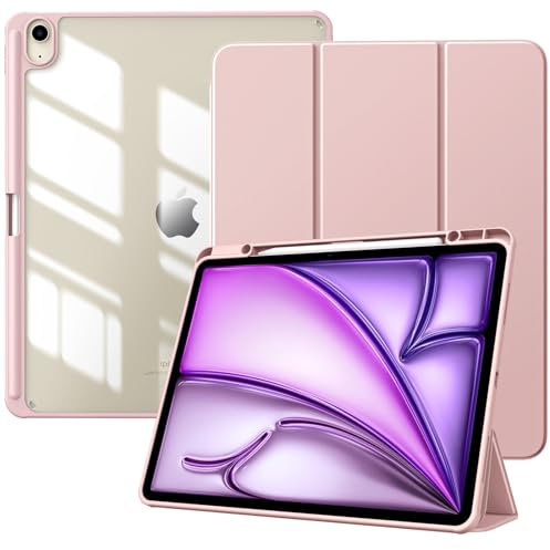 TiMOVO Funda para Nuevo iPad Air 13 Pulgadas(M3/M2-2025/2024) con Runura para Lápiz,Cubierta Delgada con Soporte,Funda Trasera Transparente para iPad Air 13,Auto Activación/Reposo, Rosa Clara