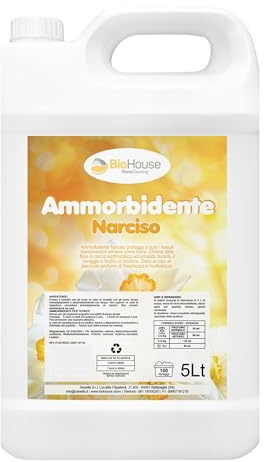 Ammorbidente Lavatrice Profumato 5 Litri Detersivo Lavatrice Liquido Concentrato 100 Lavaggi Protegge e Cura i Tessuti Facilita e Stiratura (Narciso)