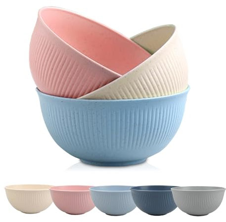 YunBey 10 Pièces Grand Bols à Soupe Bol Petit Dejeuner Saladier Plastique Reutilisable Incassable pour Enfants et Adultes pour Céréales Salade Soupe Nouilles (5 Couleurs)