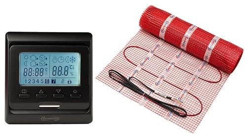 Warmcoin elektrische Fußbodenheizung Set 2 m² 160 W/m² – Thermostat W51 Schwarz mit verbessertem Sensor – Heizmatte für Laminat, Vinyl, Fliesen – Fußbodenheizung Komplettset