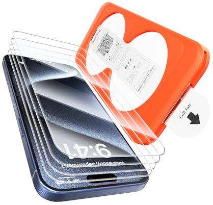 SooPii für iPhone 15 Plus /16 Plus Panzerglas (6.7”), Auto Dust Eliminierung, Bläschenfrei Ultra-Klar Displayschutzfolie, 9H Härte Stoßfest Kratzfest, Anti-Fingerabdruck&Öl Anti-Bläschen, 4 Stück