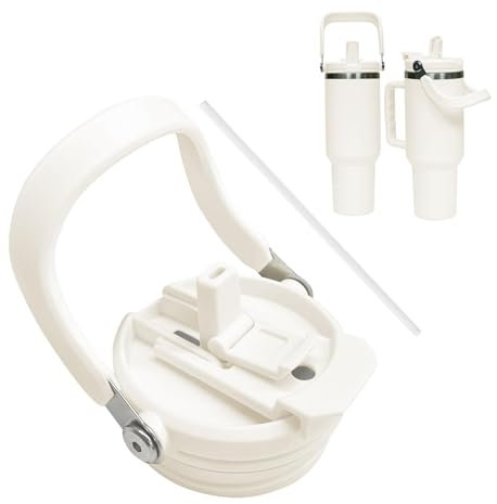 FUFRE Tapa de repuesto para vaso Stanley 40 Oz, taza de repuesto con paja y asa, vaso reutilizable a prueba de fugas y polvo para accesorios Stanley Cup (1 pieza, blanco)