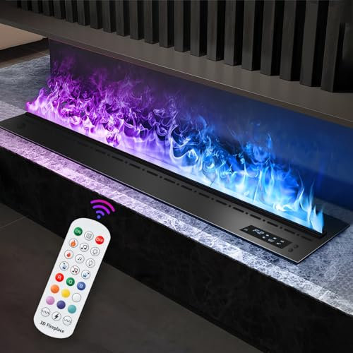 Mexhom electric fireplace, water vapor fireplace, 3D multicolor flame effect, fireplace with remote control, 50cm