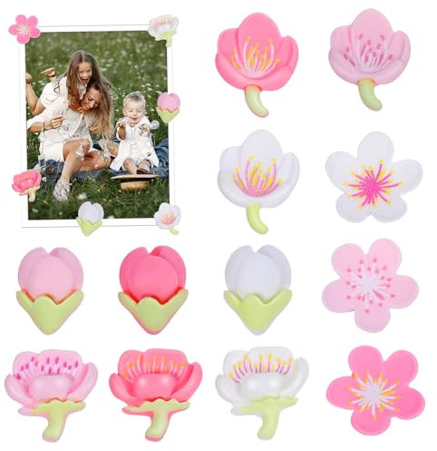 CRAFTHROU Flower Magnets Set of 12 Diverse Flower Designs Fridge Decor Magnets for Kitchen Office Classroom