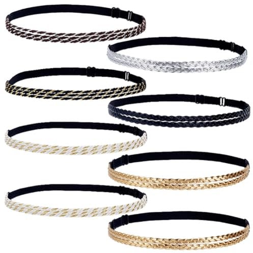 WEBEEDY 6 Couleurs Bandeaux Tressés en Cuir Ajustables 2 Styles Double Tresse et Triple Tresse Bandeaux Elastiques Accessoires de Cheveux pour la Vie Quotidienne, Activités de Fête, 50cm