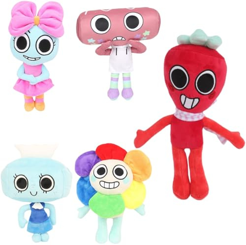 Funthy 2024 Dandy's World Plush Set, 5 Pcs Pebble Plushies Toy for Fans Gift, Soft Stuffed Animal Pillow for Home Kids' Bedroom Decor, Birthday Christmas Choice for Boys Girls