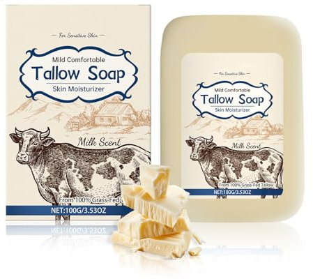 Shefave Beef Tallow Soap, Rindertalg Seife, Beef Tallow Skincare, Talgseife, Natürlicher Tallow Balm für Feuchtigkeits Haut, Tallow Reinigungsseife, lindert Trockene, für Gesicht Korper