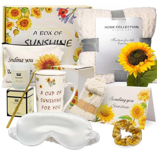 TOYIYAR Get Well Soon Gifts, Birthday Gifts for Women, Sunflower Gifts, Sending You Sunshine, Unique Relaxation Gifts Box with Luxury Flannel Blanket for Best Friend, Thinking of You Gifts