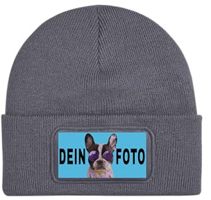 NIMAMA Personalisierte Mütze Beanie mit Foto Bedrucken Lassen - Wintermütze Strickmütze als Geschenk für Herren & Damen selbst gestalten - Werbeartikel mit eigenem Logo für Firmen & Vereine