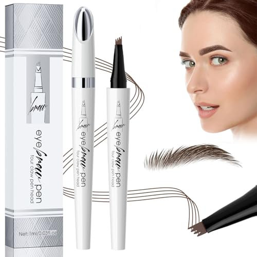 Augenbrauenstift Wasserfest, 2025 3D Microblading Magischer Augenbrauenstift Dunkelbraun Eyebrow Pencil mit 4 Gabelspitze Applikator, Erzeugt Mühelos Natürlich Aussehende Brauen (B-02# Dunkelbraun)
