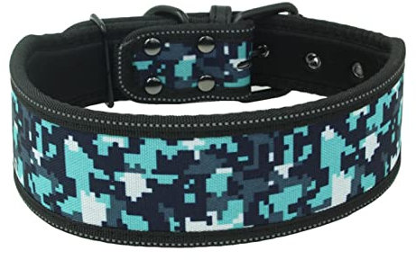 RLVYTA Hundeleine Verstellbares Hundehalsband mit Schnalle für kleine, mittelgroße Hunde, Pitbull-Leine, Hundekette Verstellbare Führleine(Blue Camouflage,M)