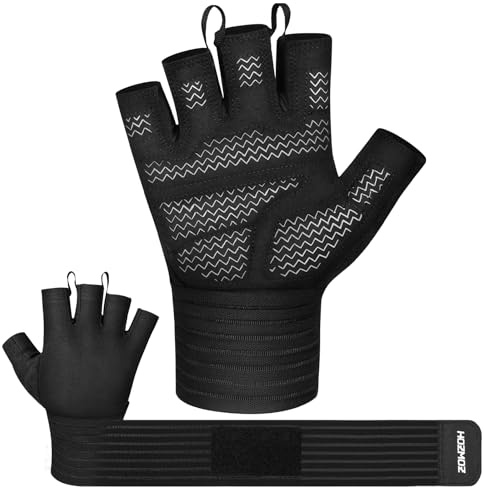 HOZMOZ Gewichtheber-Handschuhe mit Handgelenkstütze, Fitness-Handschuhe für Männer und Frauen, volle Handfläche, 6 mm gepolstert und griffig, Handgelenkbandagen für Gewichtheben, Fitness