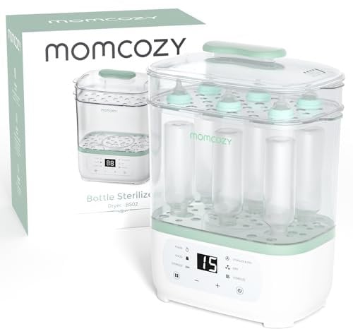 Momcozy Elektrischer 3-in-1 Sterilisator für Babyflaschen mit Trocknerfunktion – Sterilisiert, Trocknet & Heizt, 8 Flaschen Kapazität, 24h Keimschutz, Multifunktional für Babyzubehör