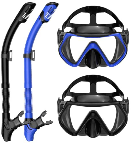 Snorklingsutrustning för vuxna, vuxna, snorkelmaskset, dykning torr-topp, simglasögon med nässkydd, HD härdat glas panorama anti-läckage, anti-dimma, resesnorklingspaket