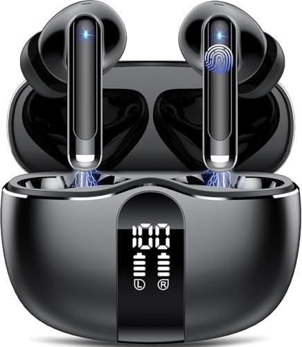 Wireless Earbuds, Bluetooth 5.4 Earphones in Ear with HiFi Stereo, Bluetooth Earbuds with 4 ENC Noise Cancelling Mic, 40H Playtime Wireless Headphones Deep Bass, IP7 Waterproof Dual LED Display Blue