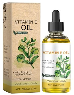 Vitamin E Oil for Skin & Face – Natural Moisturizer with Jojoba Oil & Rosehip Oil – Dry Skin Repair, Hydration, Dryness & Fine Line Relief, 60ml