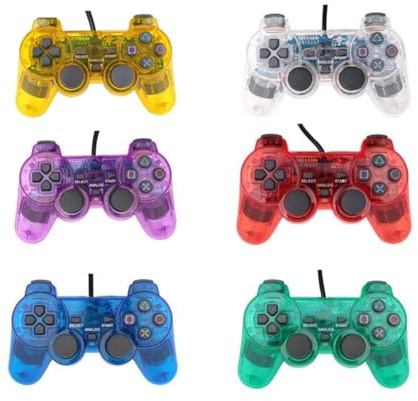 Controller passend für PS2 / PS1 Konsole – Kabelgebundenes Gamepad im Retro Design – Klassisch & Transparent – Joypad kompatibel mit Playstation 2 & 1 (Blau Transparent – Eisblau Optik)