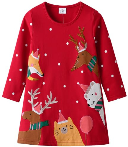 VIKITA Mädchen Baumwolle Langarm Streifen Tiere T-Shirt Kleid EINWEG Gr.80-128