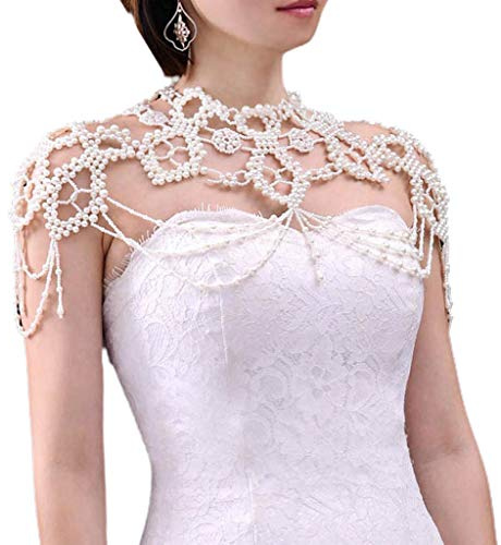 Damen-Halskette mit Kunstperlen, Halsband, Halskette, Schmuck, Perlen, Körperkette, Schalkragen, Vintage-Stil, dekorative Weste, Kostüm-Zubehör, Schmuck, Perlen-Körperkette