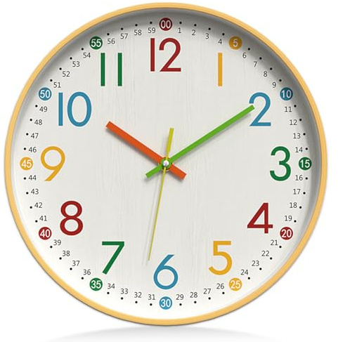 VEGOATY 30CM Kinder Wanduhr ohne Tickgeräusche: Lernuhr Kinder Wanduhr, Modernes Design Kinderuhr ohne Tickgeräusche, Kinderuhr lautlos,für Kinderzimmer, Küche, Wohnzimmer, Schlafzimmer, Büro