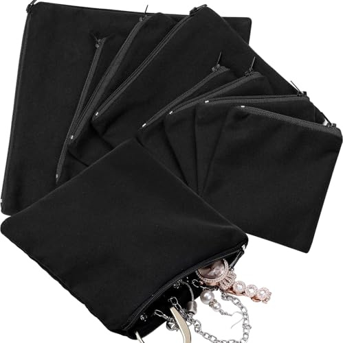 Sanwuta 8 Anti Tarnish Bags,3.9 x 3.9/5.9 x 5.9/7.9 x 7.9 Inch,Black | Zippered Silver Storage Pouches, Tarnishing Keeper for Rings Necklaces Bracelets, Fabric Material, Travel Organizer