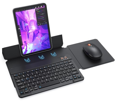 MEETION Clavier et souris Bluetooth pour iPad, clavier et souris portables sans fil, ensemble de clavier et souris ultra fin rechargeable, pour iPad 10e/A16 11e/Mini/Pro/Air 11, iPhone (étui non