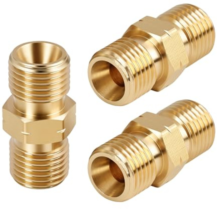 3PCS Messing Gasschlauch Verbinder Doppelnippel 1/4 Zoll AG Links, DN8 Doppelnippel Kupplung für Propan, Acetylen Gasschlauch, Gasanschluss Adapter, Gasschlauch Verlängerung, R1/4'' AG, Messing