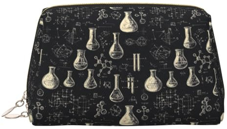 Nevjipu Große Reise-Make-up-Tasche – Science Lab Doodle Muster A Druck PVC-Leder Kosmetiktasche für Frauen mit Reißverschluss, tragbare, wasserabweisende Tasche, Hautpflege, Make-up, Kulturbeutel für