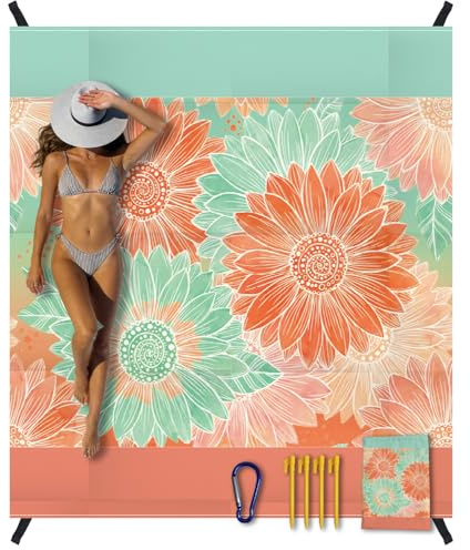 TNKBREEZE Boho Floral Stranddecke wasserdichte Picknickdecke 200x180cm | für 3 5 Erwachsene Schnelltrocknende Strand Essentials Für Urlaub Picknick Camping mit 4 Heringen