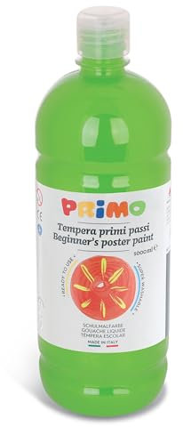Primo – Abwaschbare Temperafarben für Kinder ab 3 Jahren und Anfänger, 1l-Flasche, Erste Schritte Temperafarben zum Malen auf Papier, Stoff, Glas und Mehr, Kreative Arbeiten für Kinder und Hobbys