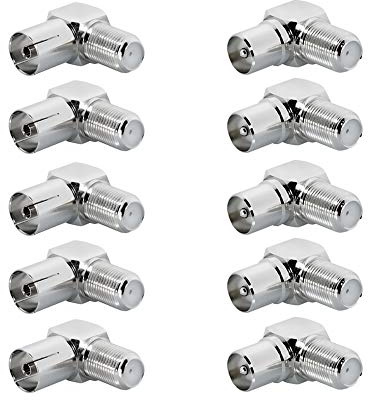 ARLI 10x TV Winkeladapter – 5x IEC Stecker + 5x IEC Buchse 9,5 mm auf F-Kupplung | 90° Koax Antennenadapter Set für SAT DVB-T2 DVB-C2