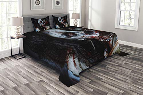 ABAKUHAUS Zombie Tagesdecke Set, Blutige Ax Frau, Set mit Kissenbezügen Waschbar, für Doppelbetten 220 x 220 cm, Rot Schwarz