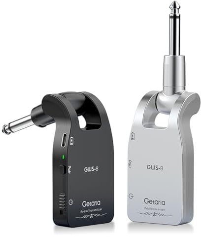 Getaria Guitar Wireless System 2.4GHz Bass Wireless Guitar Transmitter Receiver Rechargeable Digital Instrument System Cordless Bass Guitar Cable Lead with 4 Siganl Channels For Bass Guitar