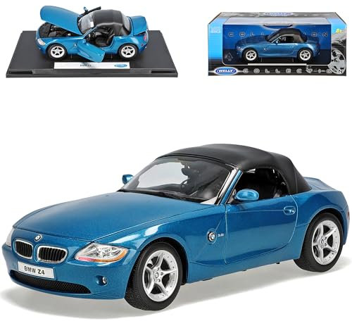 Welly B*M*W Z4 E85 Cabrio Blau mit Soft Top 1. Generation 2002-2008 1/18 Modell Auto mit individiuellem Wunschkennzeichen