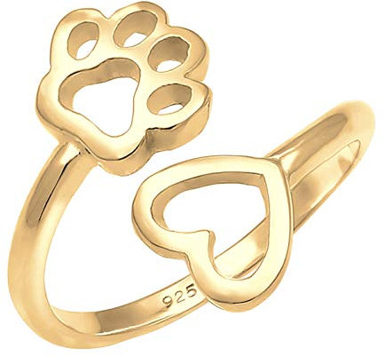 Nenalina Ring Silber 925 Damen vergoldet Silberring Gold Damenring verstellbar Herz und Pfote