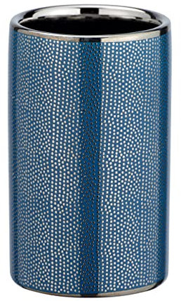 WENKO Zahnputzbecher Nuria, hochwertiger Zahnbürstenhalter für Zahnbürste und Zahnpasta aus edler Keramik mit luxuriös-strukturierter Oberfläche in Silber/Blau, Ø 6,5 x 10,7 cm
