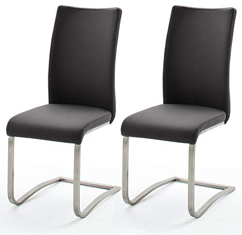 Robas Lund Esszimmerstuhl Leder Schwarz 2er Set, belastbar bis 130 kg, Schwingstuhl mit Rindsleder, Gestell Edelstahl, Komfortsitzhöhe