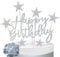 iZoeL 2 Sets Silver Cake Decoration - Silver Happy Birthday Cake Toppers with Stars & Hearts for Men, Women, Boys & Girls