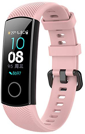 Yikamosi Compatible With Huawei Honor Band 4/Band 5,Soft Silicone Stainless Steel Clasp Tracker-Quick Replacement Bracelet Strap For Huawei Honor Band 4(CRS-B19)/Band 5(CRS-B19S)(Pink)