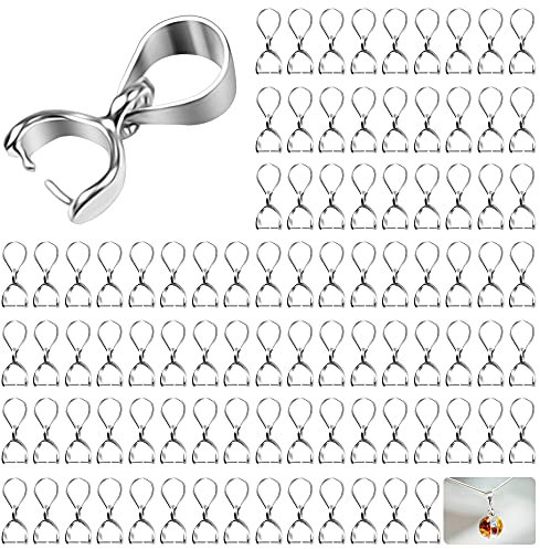 Anhängerschlaufe Ösen Anhänger 150 Stück Kettenverschluss Clip DIY Schmuck Herstellung Zubehör Collierschlaufen für Halskette Anhänger, Silber